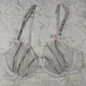 Victoria's Secret Bra Very Sexy Low Cut Demi White Mesh Shine Strap 34DDD NWT